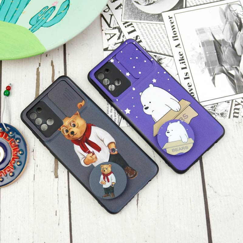 قاب طرحدار محافظ لنزدار کشویی + پاپ سوکت Samsung Galaxy A31 سری D