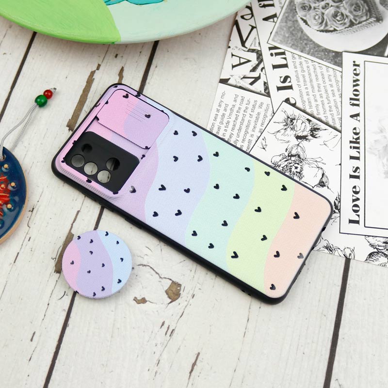 قاب طرحدار محافظ لنزدار کشویی + پاپ سوکت Samsung Galaxy A31 سری D