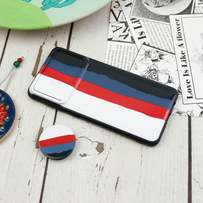 قاب طرحدار محافظ لنزدار کشویی + پاپ سوکت Samsung Galaxy A31 سری D