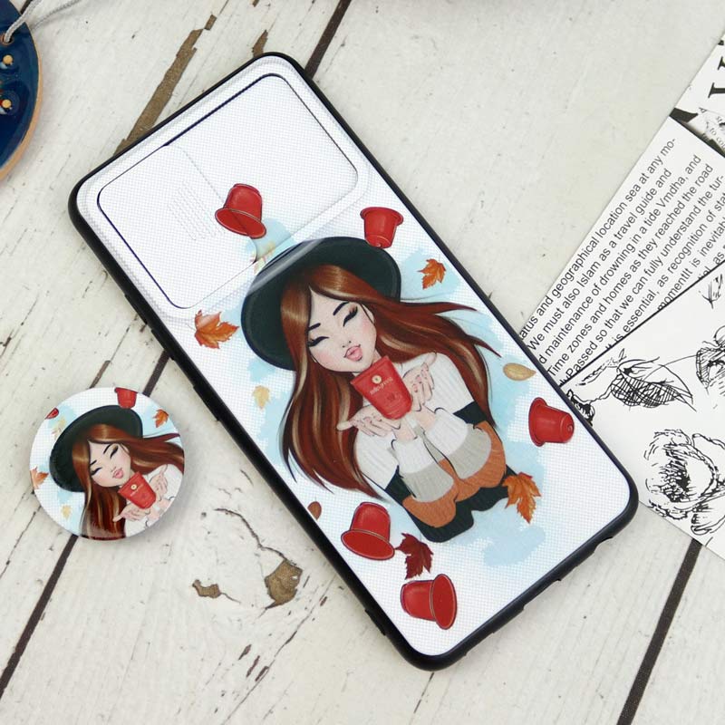 قاب طرحدار محافظ لنزدار کشویی + پاپ سوکت Samsung Galaxy A32 4G سری D