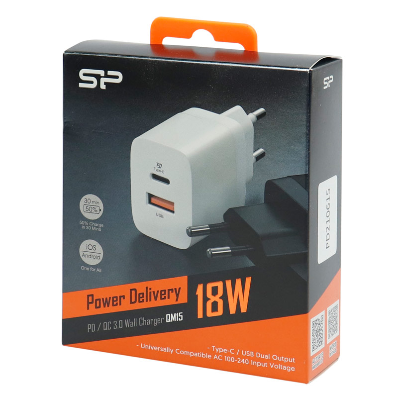 کلگی فست شارژ Silicon Power QM15 2Port 3A QC 3.0 PD 18W