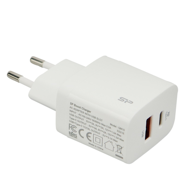 کلگی فست شارژ Silicon Power QM15 2Port 3A QC 3.0 PD 18W