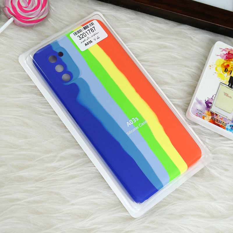 قاب محافظ لنزدار سیلیکونی اورجینال رنگین کمانی Samsung Galaxy A03s / A02s