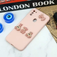 قاب سیلیکونی عروسکی محافظ لنزدار طرح خرسی صورتی Samsung Galaxy A11
