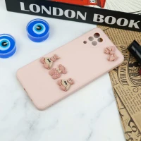 قاب سیلیکونی عروسکی محافظ لنزدار طرح خرسی صورتی Samsung Galaxy A12