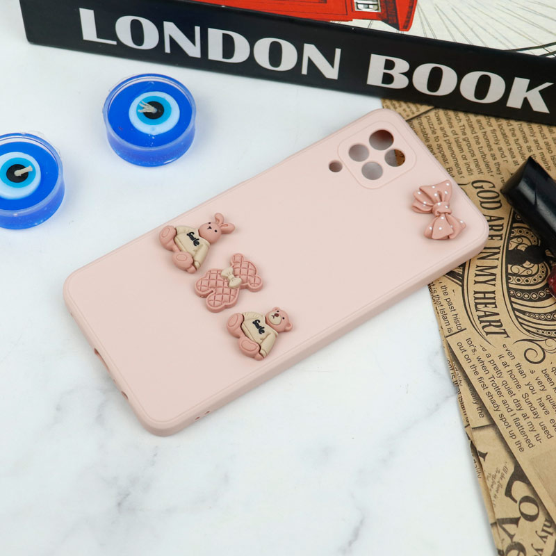 قاب سیلیکونی عروسکی محافظ لنزدار طرح خرسی صورتی Samsung Galaxy A12