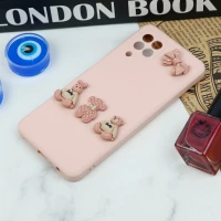 قاب سیلیکونی عروسکی محافظ لنزدار طرح خرسی صورتی Samsung Galaxy A22 4G