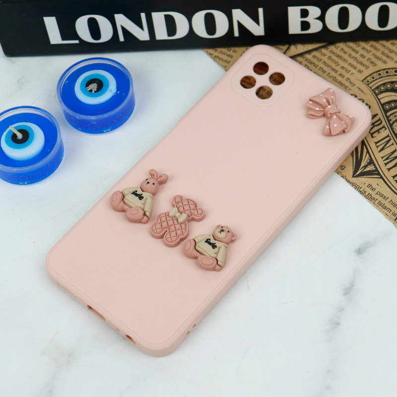 قاب سیلیکونی عروسکی محافظ لنزدار طرح خرسی صورتی Samsung Galaxy A22 5G
