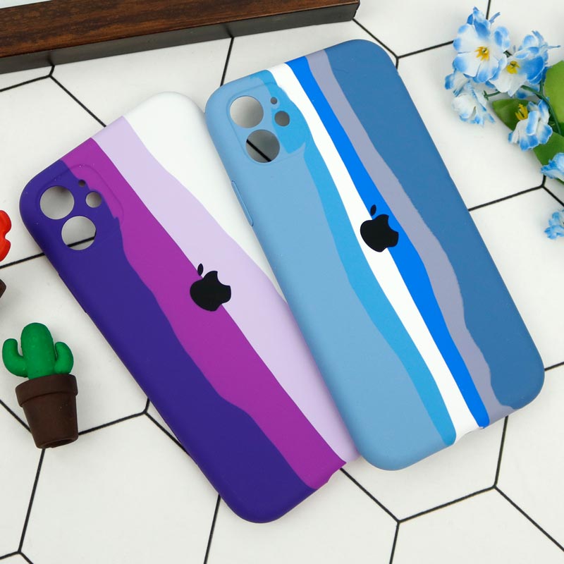 قاب محافظ لنزدار سیلیکونی اورجینال رنگین کمانی iPhone 11 سری B