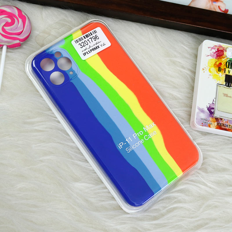 قاب محافظ لنزدار سیلیکونی اورجینال رنگین کمانی iPhone 11 Pro Max