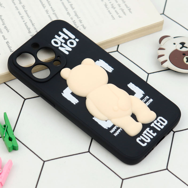 قاب سیلیکونی خرس TED محافظ لنزدار آیفون iPhone 13 Pro مشکی