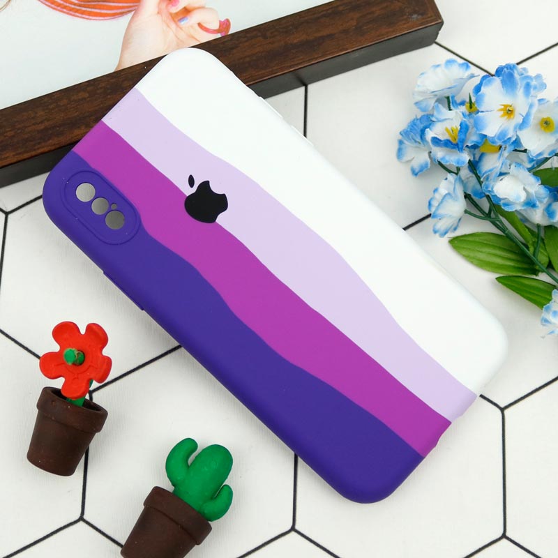قاب سیلیکونی اورجینال رنگین کمانی محافظ لنزدار iPhone X