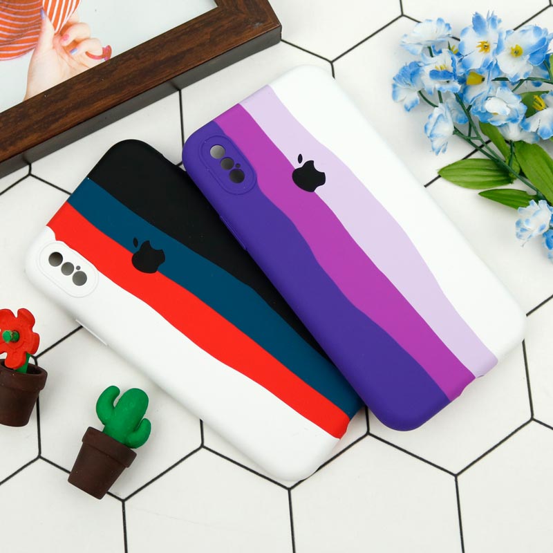 قاب سیلیکونی اورجینال رنگین کمانی محافظ لنزدار iPhone X