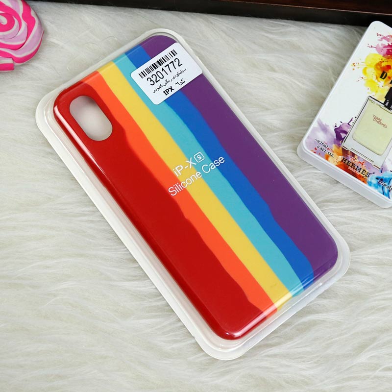 قاب سیلیکونی اورجینال رنگین کمانی iPhone X/XS