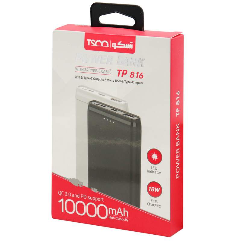 پاور بانک فست شارژ ۱۰۰۰۰ تسکو TSCO TP 816 QC3 PD 18W