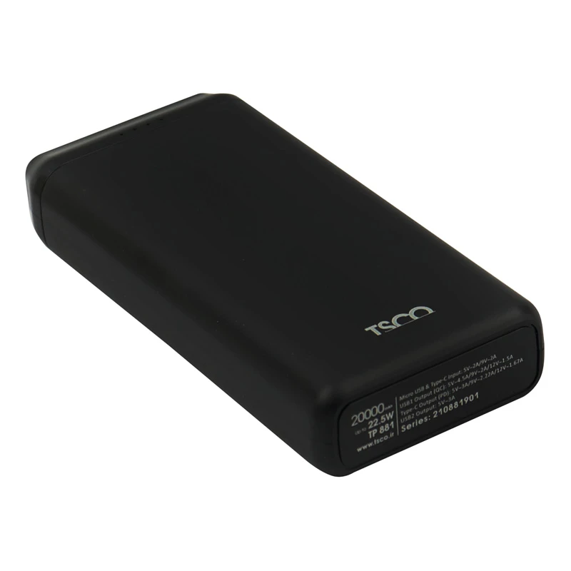 پاور بانک فست شارژ تسکو TP 881 QC3 PD 22.5W ظرفیت 20000 میلی آمپر ساعت