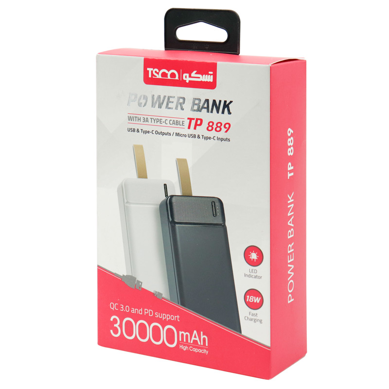 پاور بانک فست شارژ ۳۰۰۰۰ تسکو tsco tp 889 qc3 pd 18w