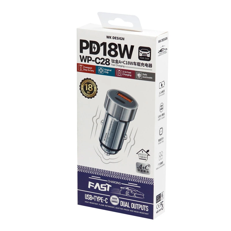 شارژر فندکی فست شارژ WK Design WP-C28 3.1A PD 18W