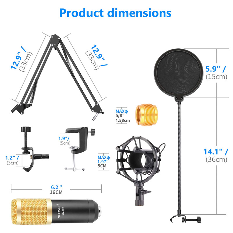 میکروفون کندانسور و پایه لرزشگیر Westcott BM800 + پاپ فیلتر