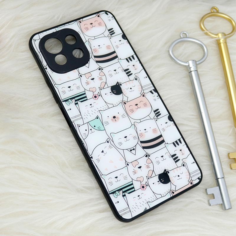 قاب محافظ لنزدار پشت گلسی طرحدار گربه Xiaomi Mi 11 Lite