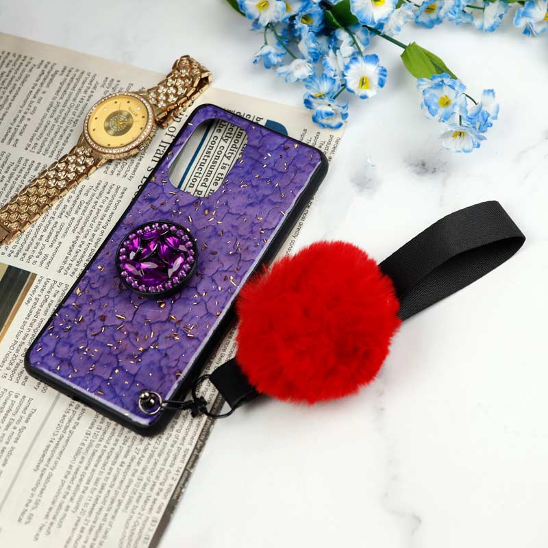 قاب ماربل طلایی پوم پوم دار + پاپ سوکت الماسی Xiaomi Poco F3