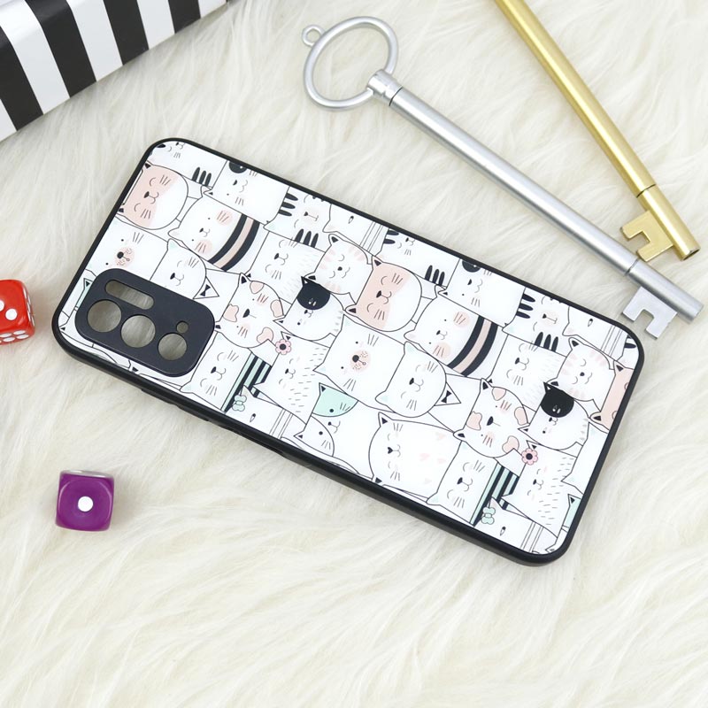 قاب محافظ لنزدار پشت گلسی طرحدار گربه Xiaomi Poco M3 Pro