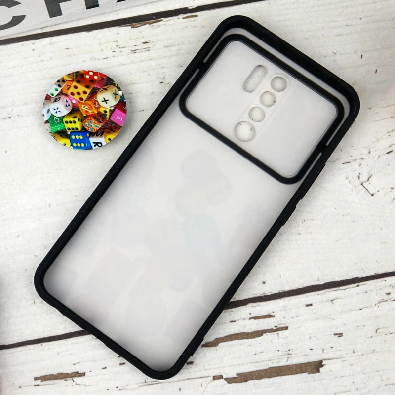 قاب طرحدار محافظ لنزدار کشویی + پاپ سوکت طرح تاس شیائومی Redmi 9 سری B