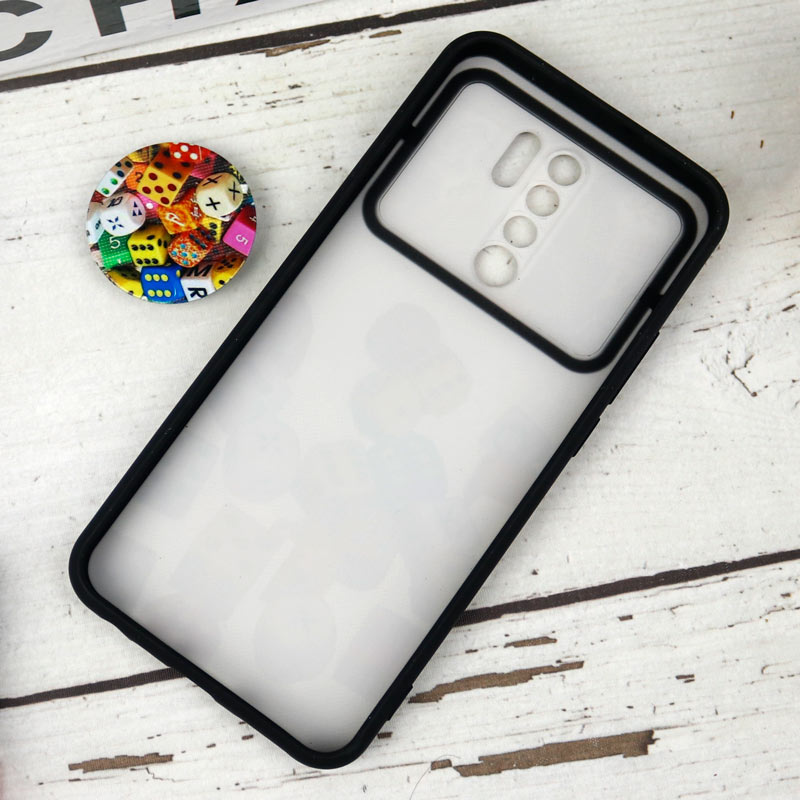 قاب طرحدار محافظ لنزدار کشویی + پاپ سوکت طرح تاس شیائومی Redmi 9 سری B