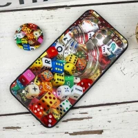 قاب طرحدار محافظ لنزدار کشویی + پاپ سوکت طرح تاس شیائومی Redmi 9 سری B