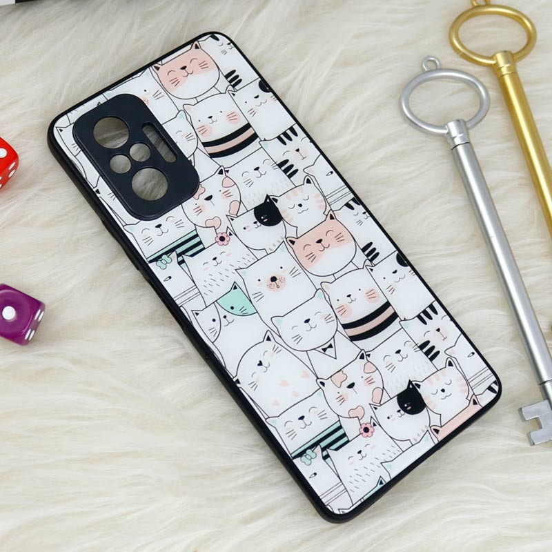 قاب محافظ لنزدار پشت گلسی طرحدار گربه Xiaomi Redmi Note 10 Pro