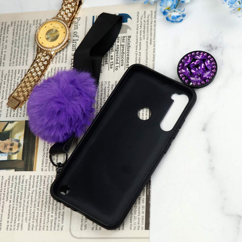 قاب ماربل طلایی پوم پوم دار + پاپ سوکت الماسی Xiaomi Redmi Note 8