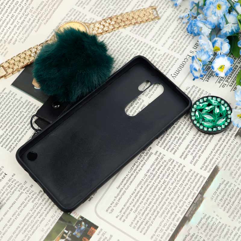 قاب ماربل طلایی پوم پوم دار + پاپ سوکت الماسی Xiaomi Redmi Note 8 Pro