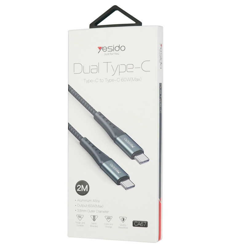 کابل تبدیل فست شارژ Yesido CA67 Type-C to Type-C PD 60W 2m