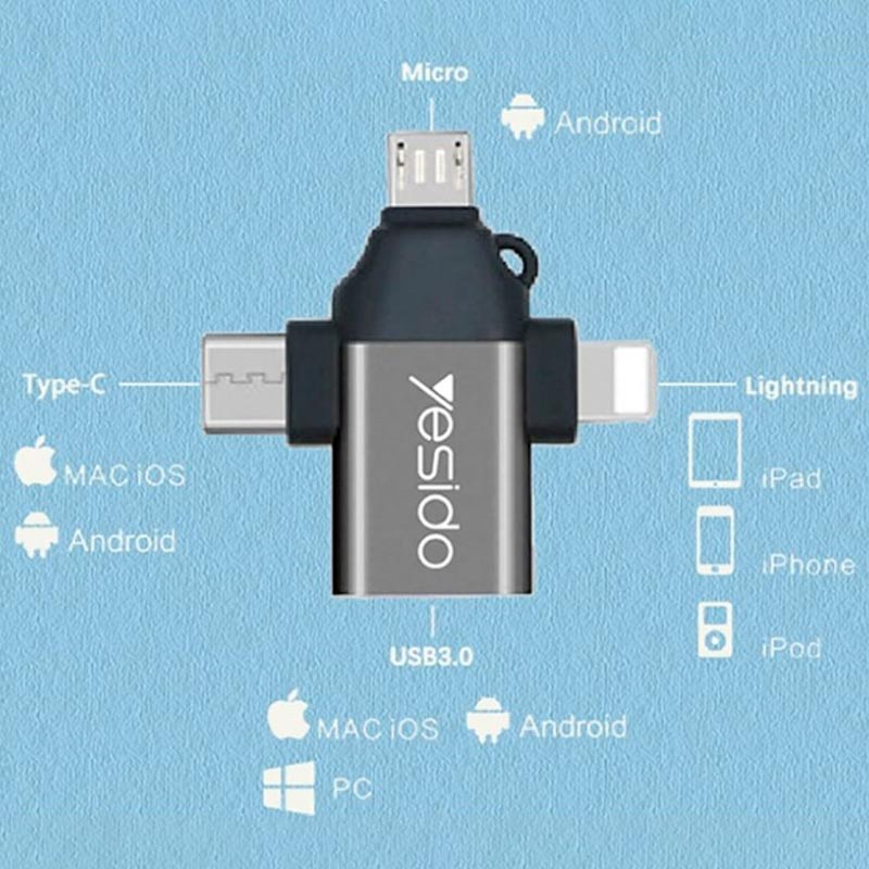 تبدیل USB OTG به میکرو یو اس بی / لایتنینگ / تایپ سی یسیدو GS15