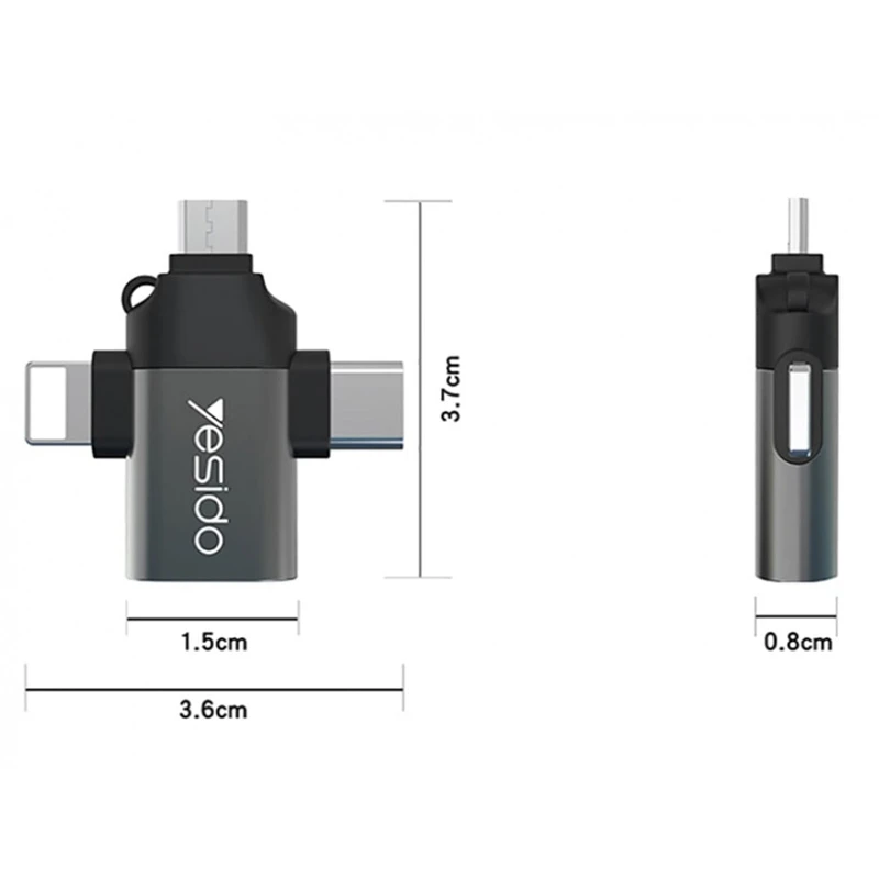 تبدیل USB OTG به میکرو یو اس بی / لایتنینگ / تایپ سی یسیدو GS15