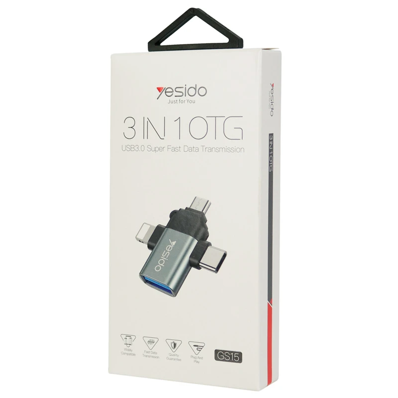 تبدیل USB OTG به میکرو یو اس بی / لایتنینگ / تایپ سی یسیدو GS15
