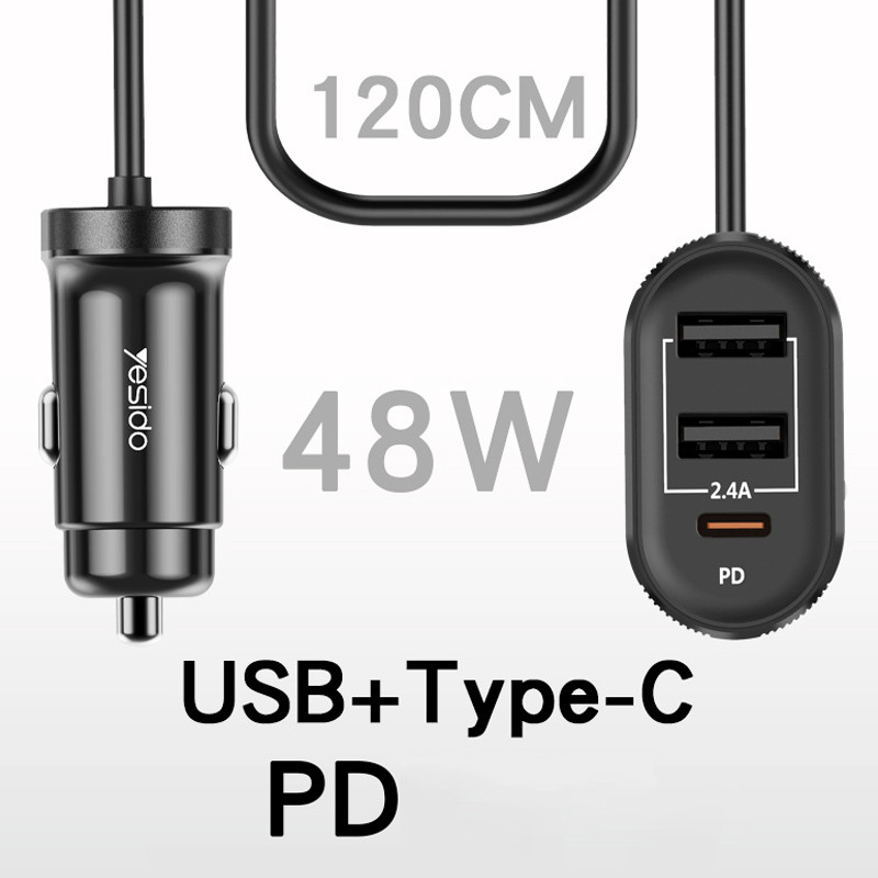 شارژر فندکی و هاب فست شارژ Yesido Y41 4Port 3A PD 48W