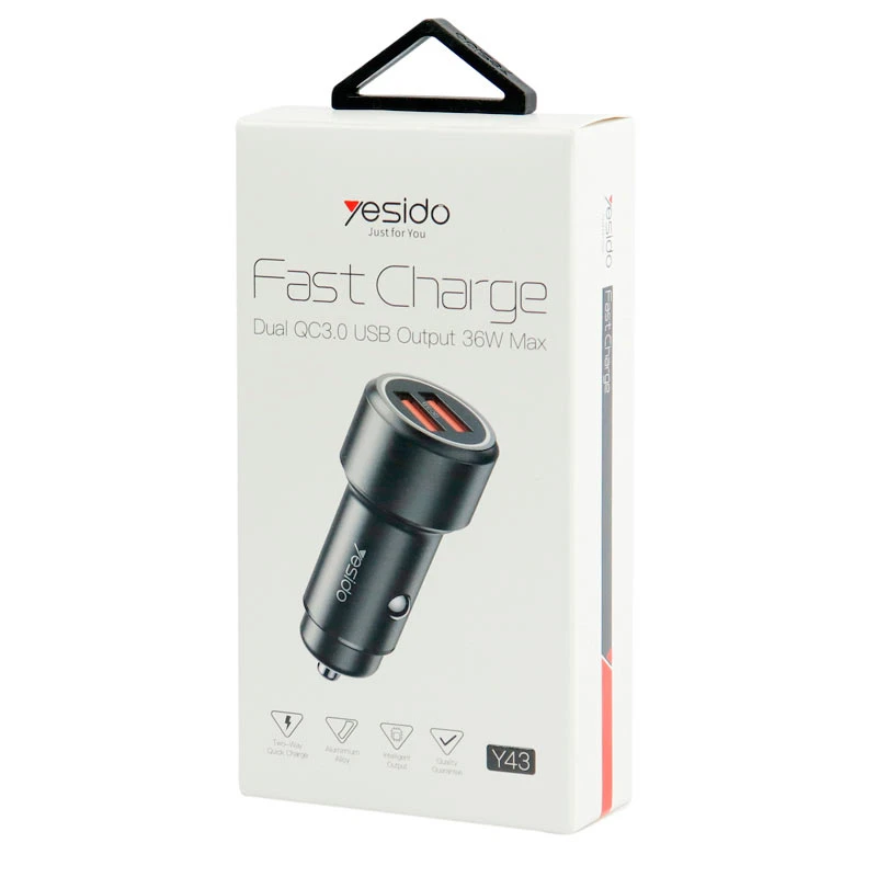 شارژر فندکی فست شارژ Yesido Y43 QC3.0 2.4A 36W
