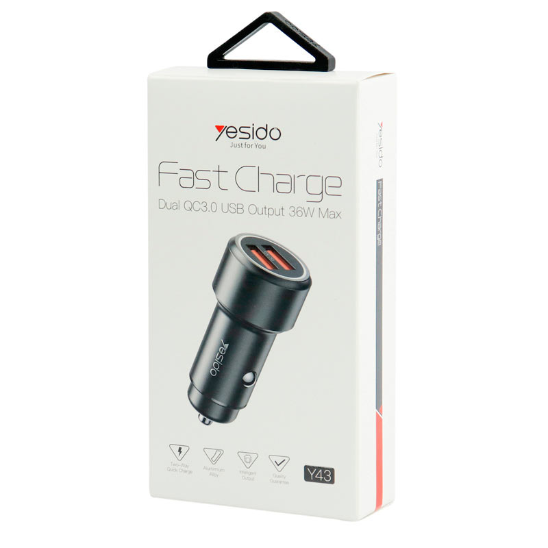 شارژر فندکی فست شارژ Yesido Y43 QC3.0 2.4A PD 36W