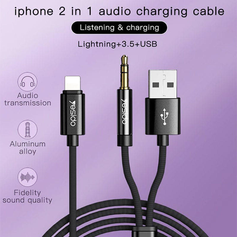 کابل تبدیل Yesido YAU18 Lightning To AUX / USB 1.2m