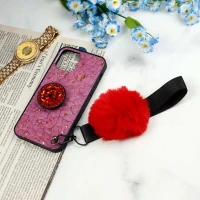 قاب ماربل طلایی پوم پوم دار + پاپ سوکت الماسی آیفون iPhone 12 Pro