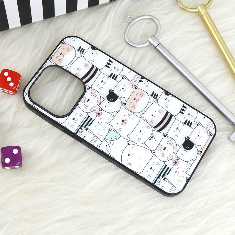 قاب پشت گلسی طرحدار گربه iPhone 13 Pro