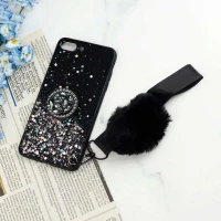قاب ماربل طلایی پوم پوم دار + پاپ سوکت الماسی آیفون iPhone 7 Plus / 8 Plus