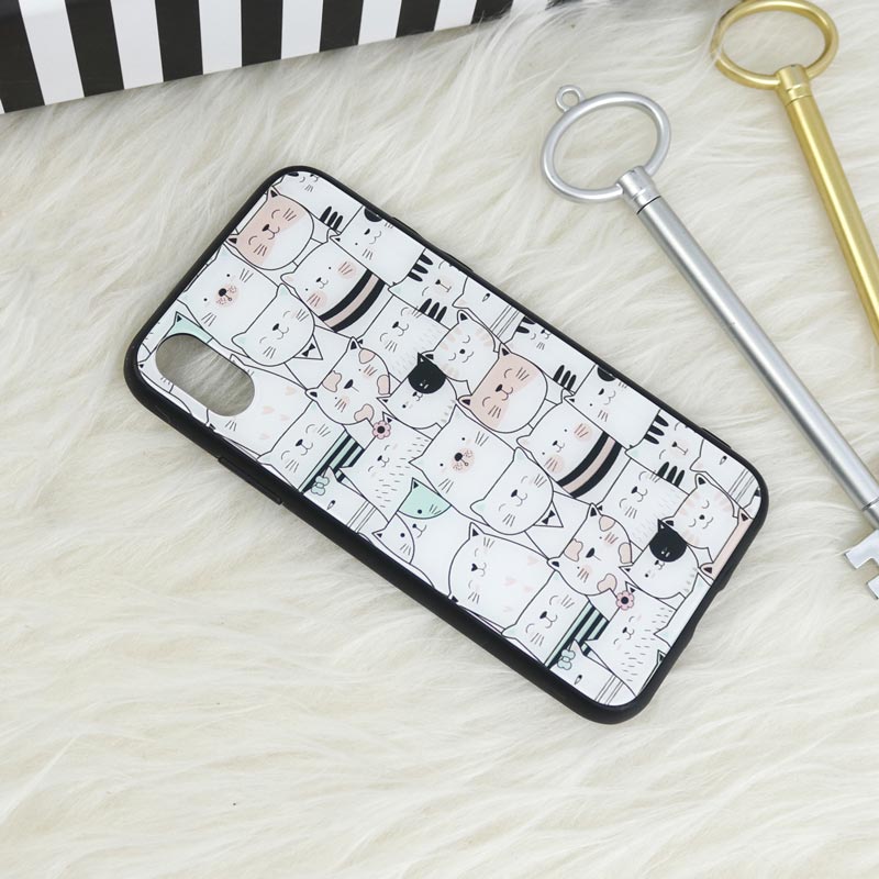 قاب پشت گلسی طرحدار گربه iPhone X/XS