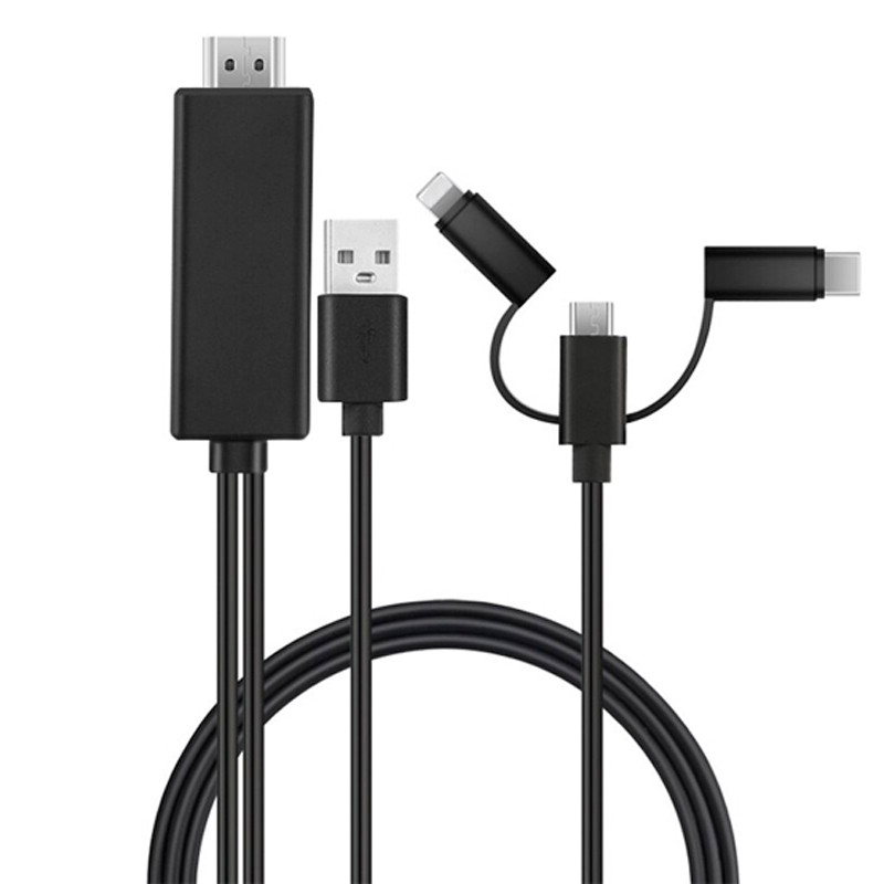 کابل تبدیل 3in1 Lightning/MicroUSB/Type-C to HDMI 1.8M