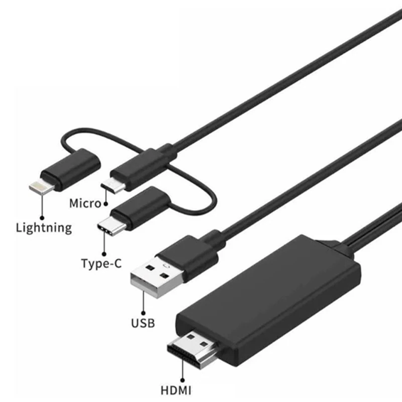 کابل تبدیل Lightning/MicroUSB/Type-C به 3in1 HDMI طول 1.8 متر