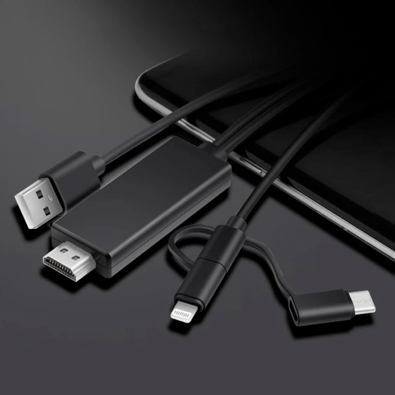 کابل تبدیل Lightning/MicroUSB/Type-C به 3in1 HDMI طول 1.8 متر