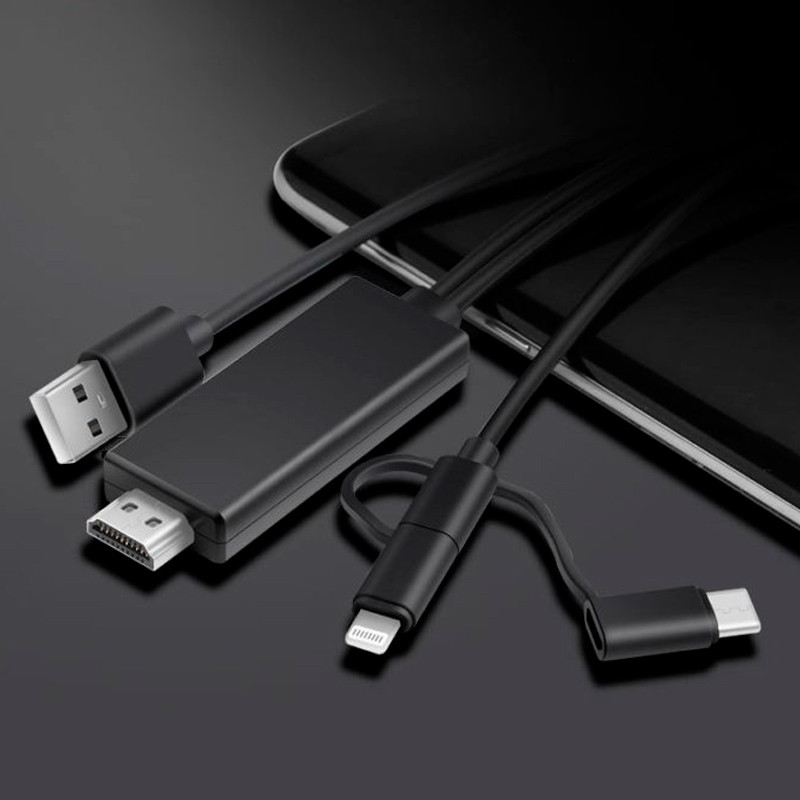 کابل تبدیل 3in1 Lightning/MicroUSB/Type-C to HDMI 1.8M