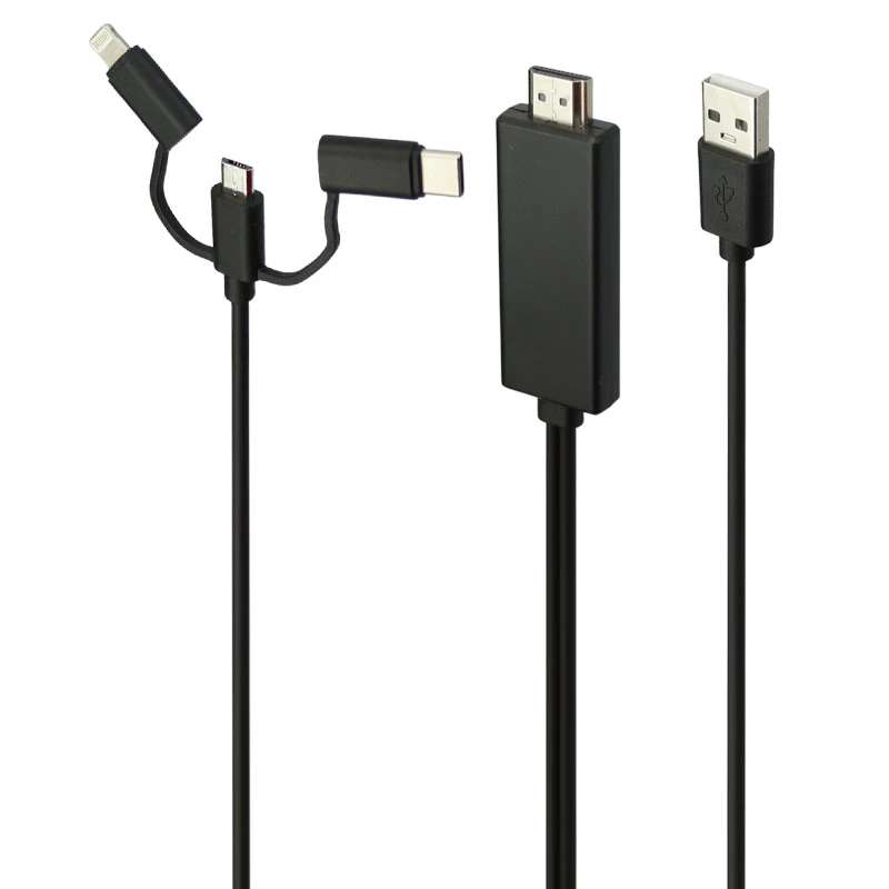 کابل تبدیل Lightning/MicroUSB/Type-C به 3in1 HDMI طول 1.8 متر