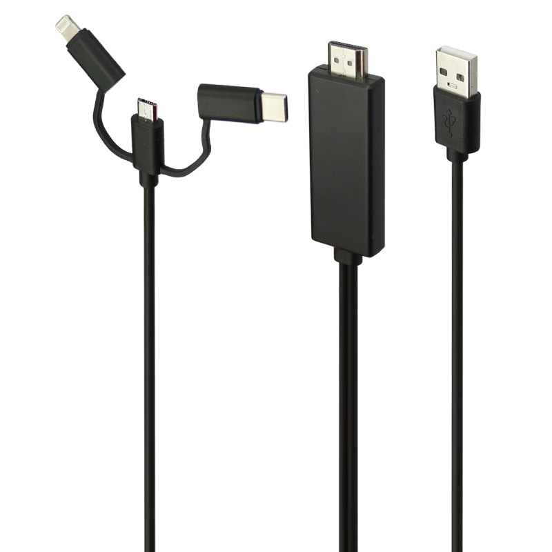 کابل تبدیل 3in1 Lightning/MicroUSB/Type-C to HDMI 1.8M